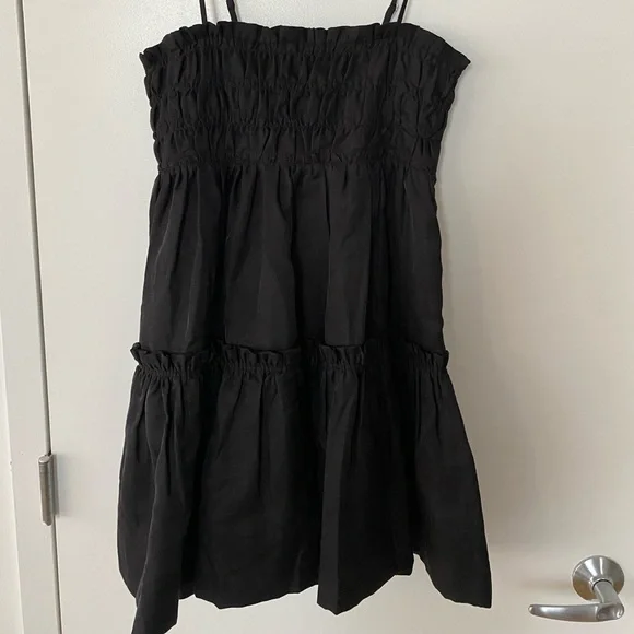Dresses | Shona Joy Black Shirred Tiered Mini Dress Size 4 Nwt | Poshmark